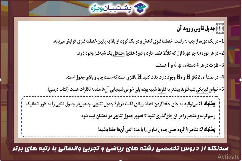 رتبه51 تجربی:جزوه خلاصه نکات شیمی پایه ویژه آزمون 25 بهمن