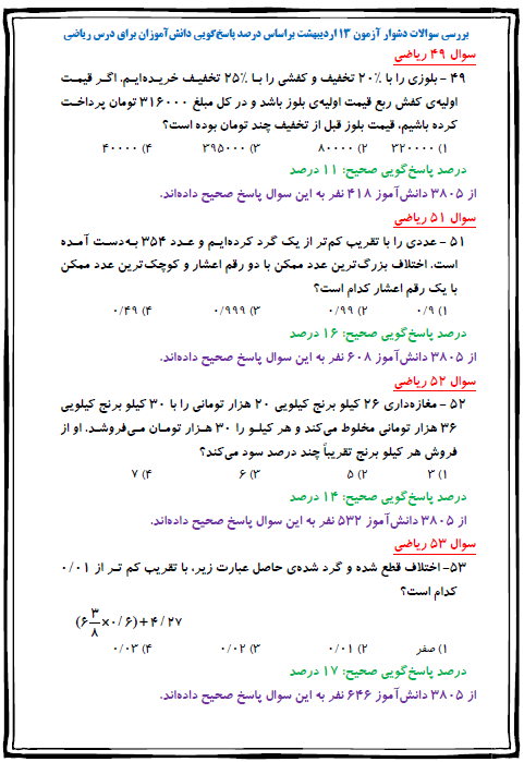 بررسی سوالات دشوار آزمون 13 اردیبهشت (ششم دبستان - ریاضی)